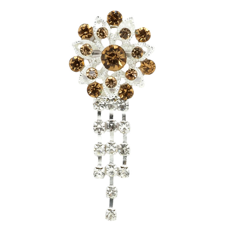 Брошка Квітка з коричневими стразами фото №14