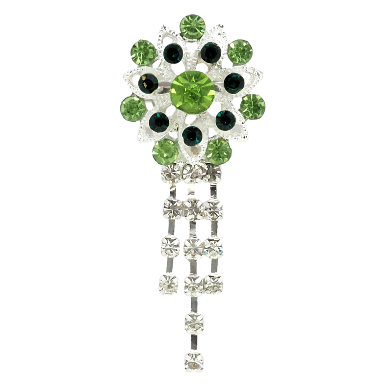 Брошка Квітка з зеленими стразами фото №3