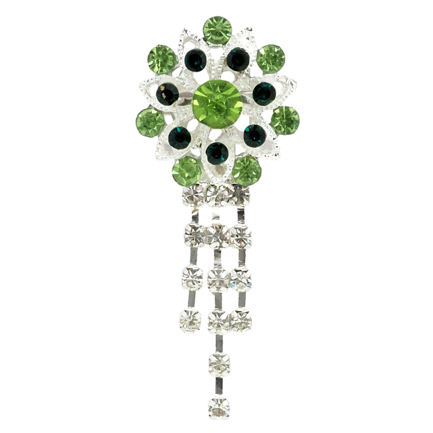 Брошь Цветок с зелеными стразами фото №1