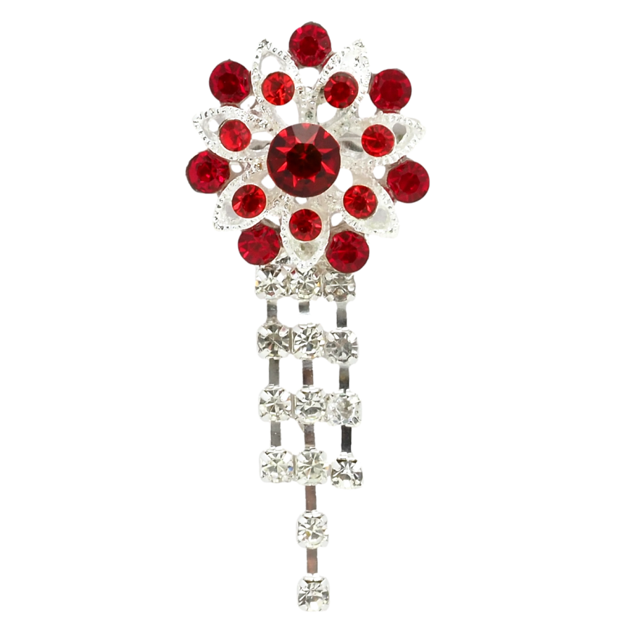 Брошка Квітка з червоними стразами фото №1