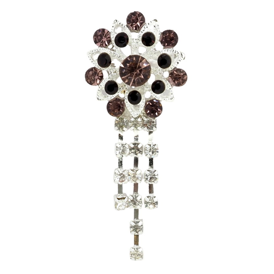 Брошь Цветок с бордовыми стразами фото №1