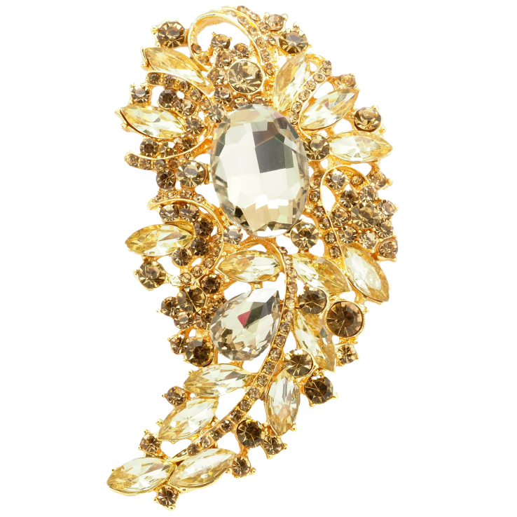 Брошка Велика композиція з золотистими стразами фото №4