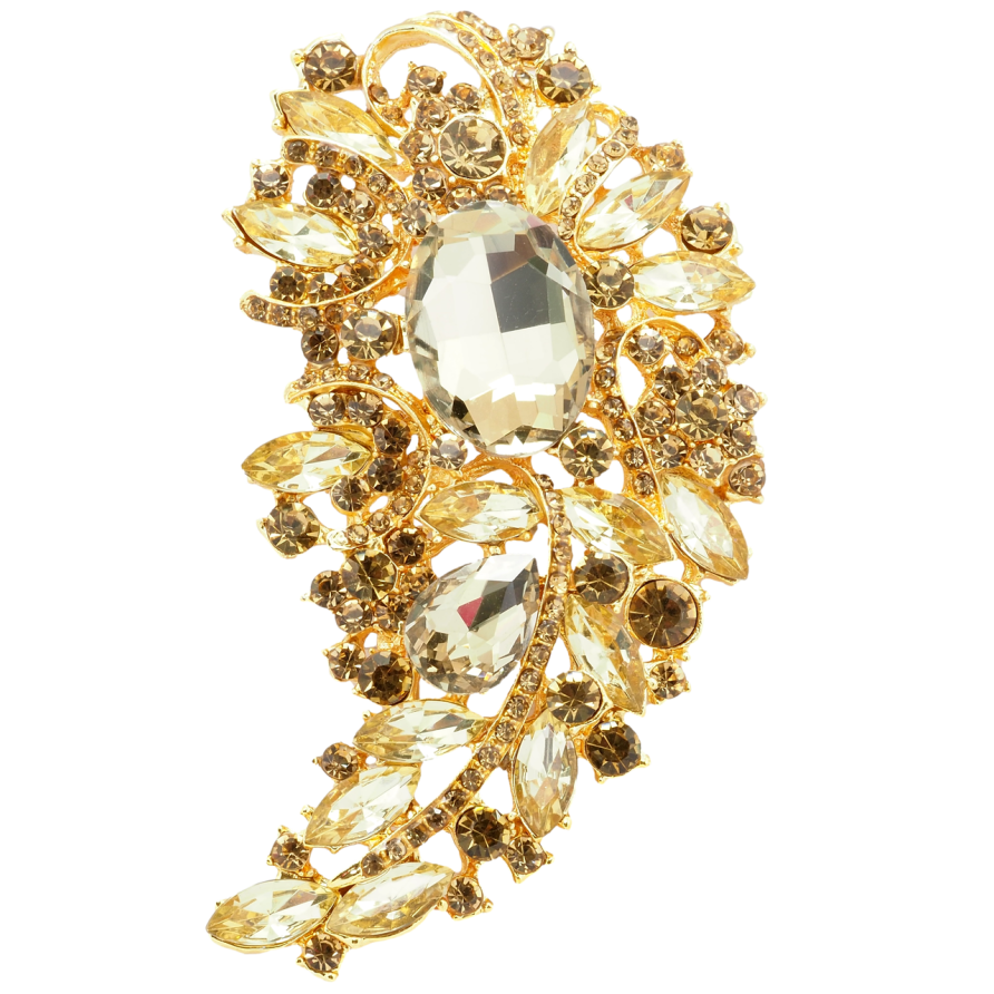 Брошка Велика композиція з золотистими стразами фото №1