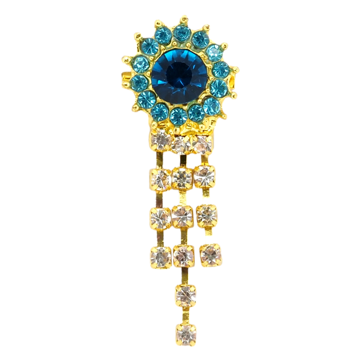 Брошь Цветок с бирюзовыми стразами фото №5