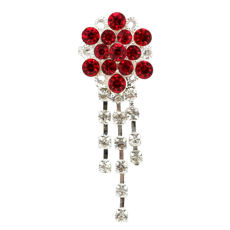 Брошка Квітка з червоними стразами фото №1