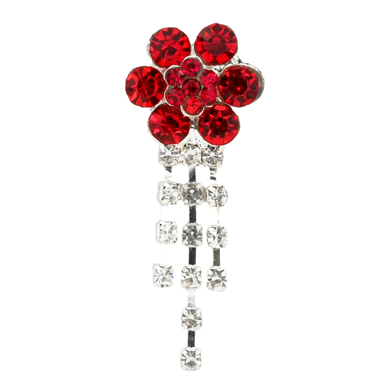Брошка Квітка з червоними стразами фото №3
