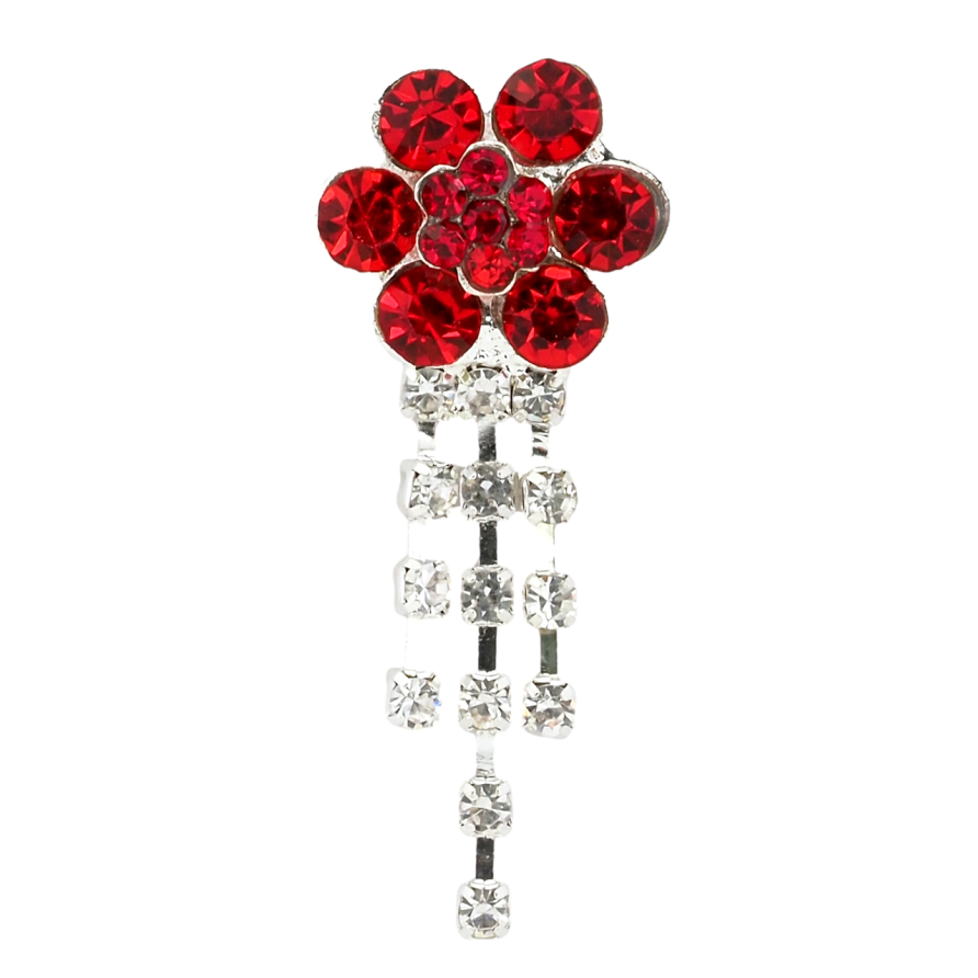 Брошка Квітка з червоними стразами фото №1
