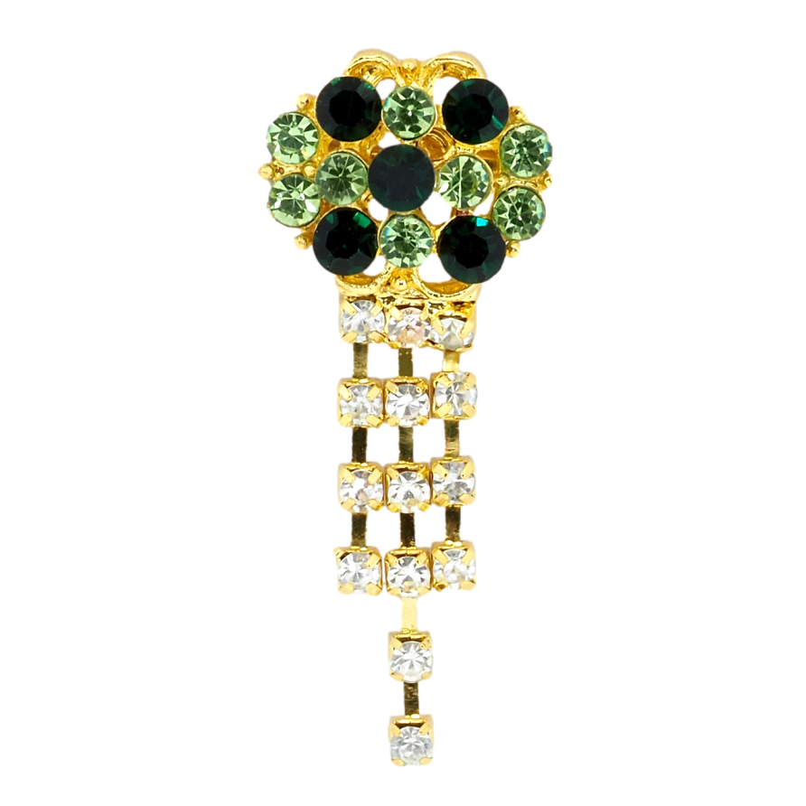 Брошка Квітка з зеленими стразами фото №1