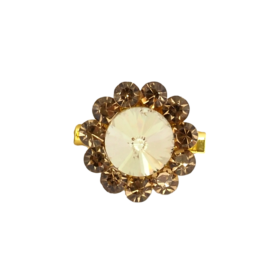 Брошь Цветок с коричневыми стразами фото №1