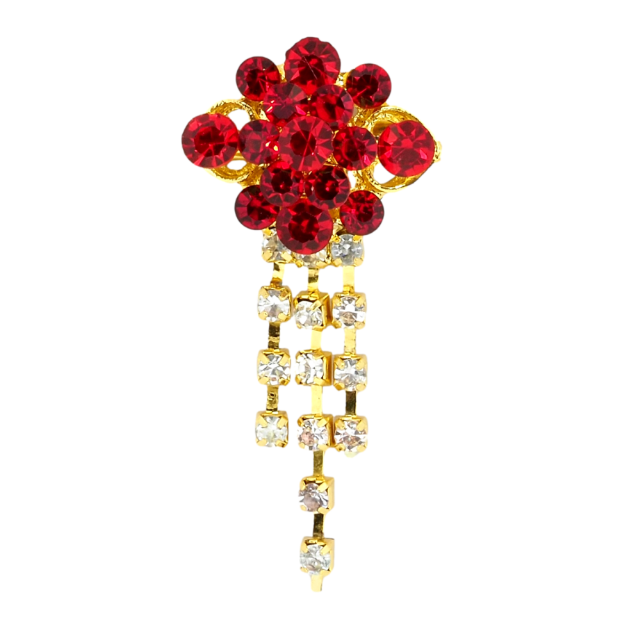 Брошка Квітка з червоними стразами фото №1