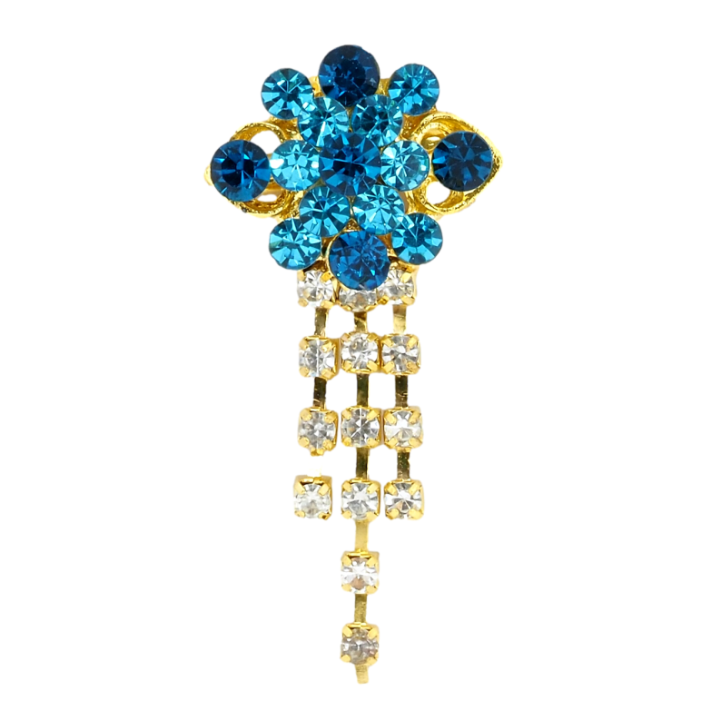 Брошь Цветок с бирюзовыми стразами фото №1