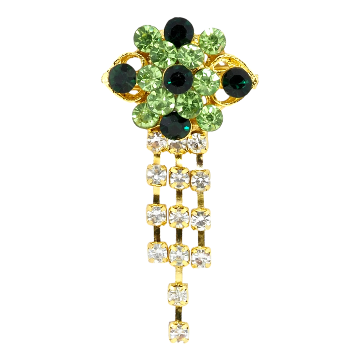 Брошка Квітка з зеленими стразами фото №2