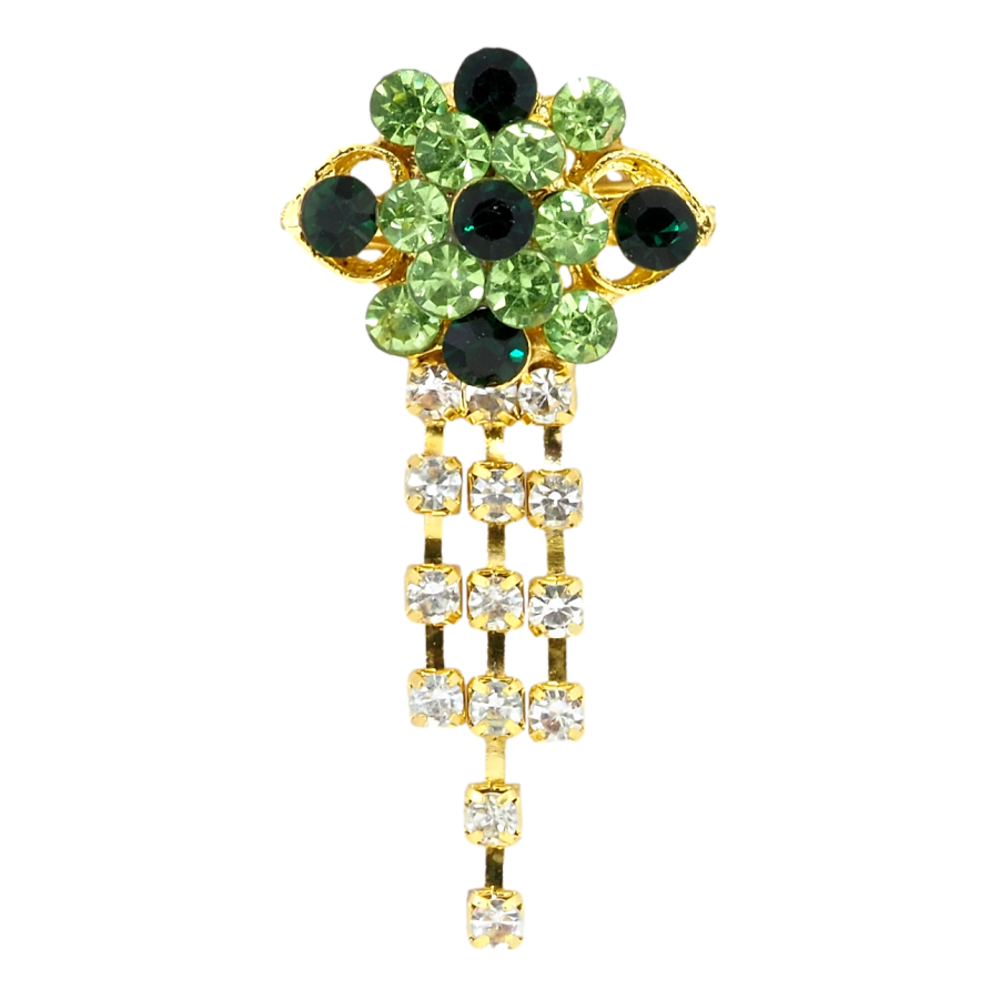 Брошка Квітка з зеленими стразами фото №1