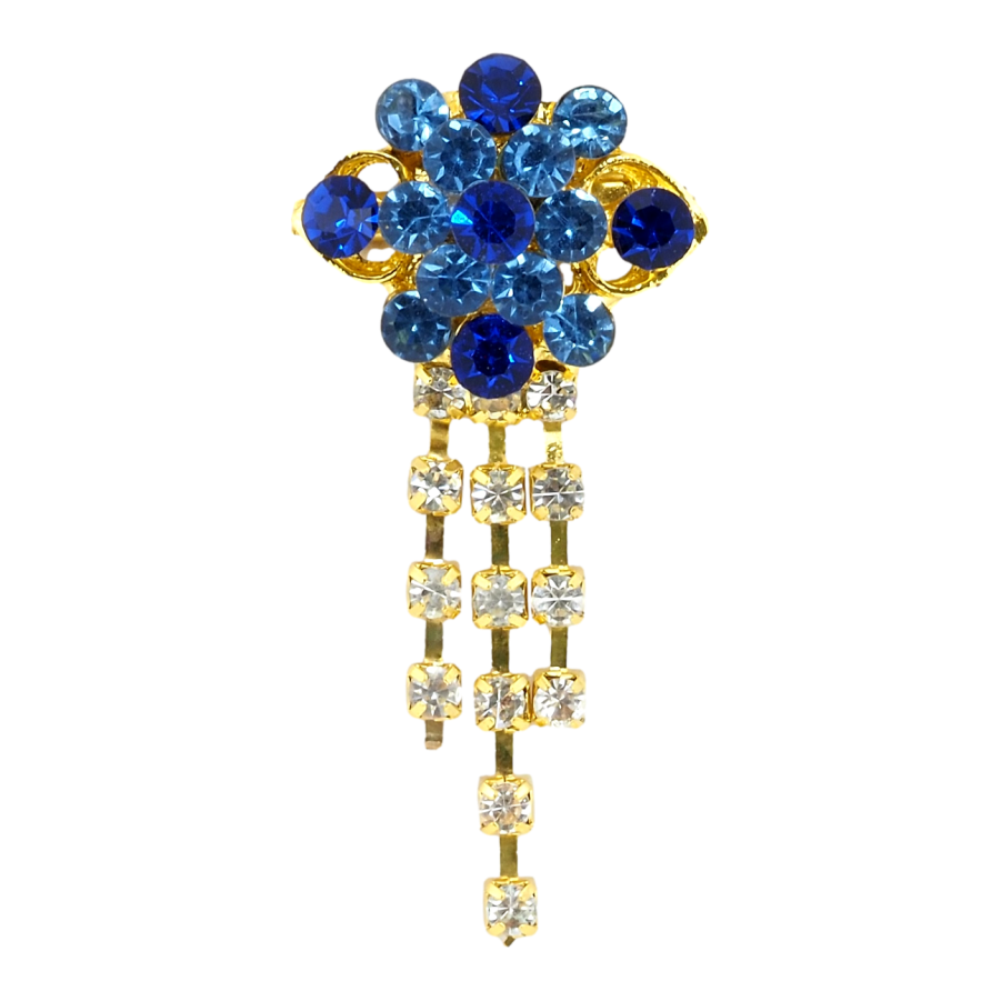 Брошь Цветок с синими стразами фото №1