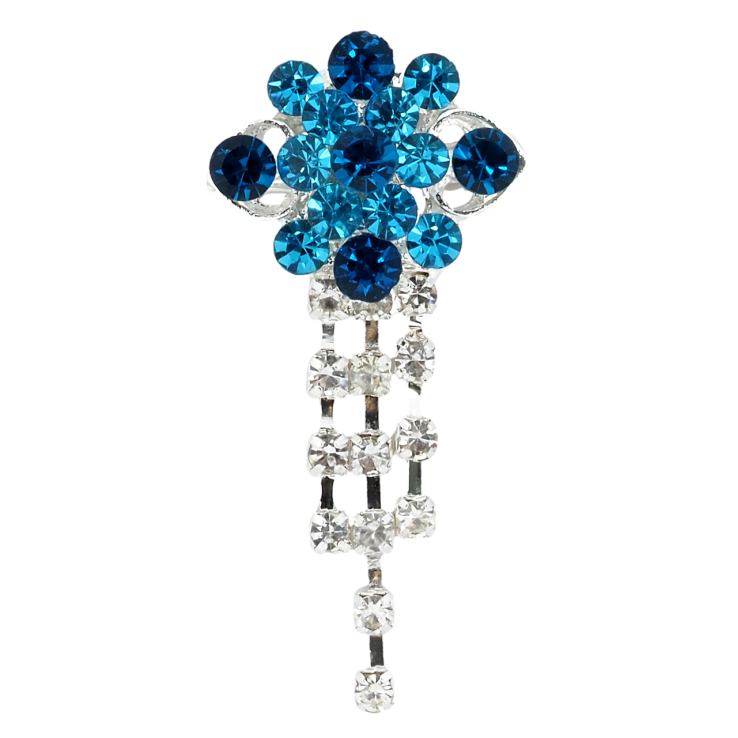 Брошь Цветок с бирюзовыми стразами фото №13