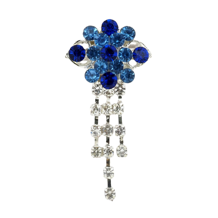 Брошь Цветок с синими стразами фото №10