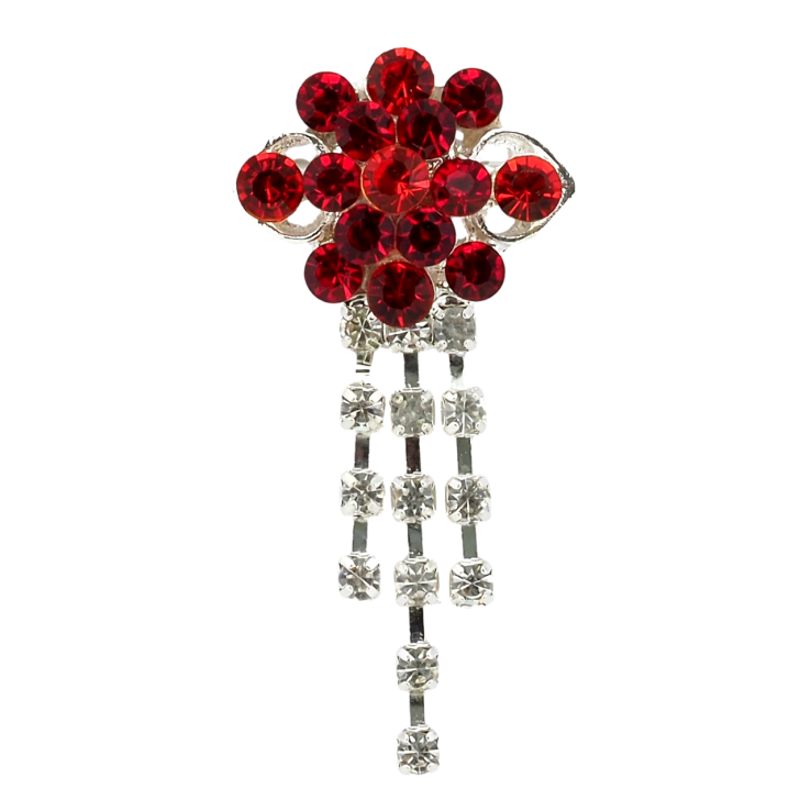 Брошка Квітка з червоними стразами фото №18