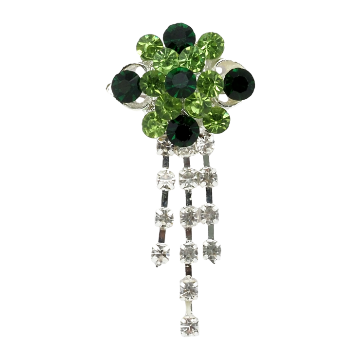 Брошка Квітка з зеленими стразами фото №3
