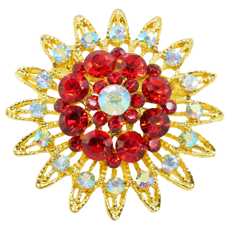 Брошка Квітка з червоними стразами фото №4