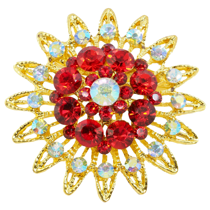 Брошка Квітка з червоними стразами фото №1