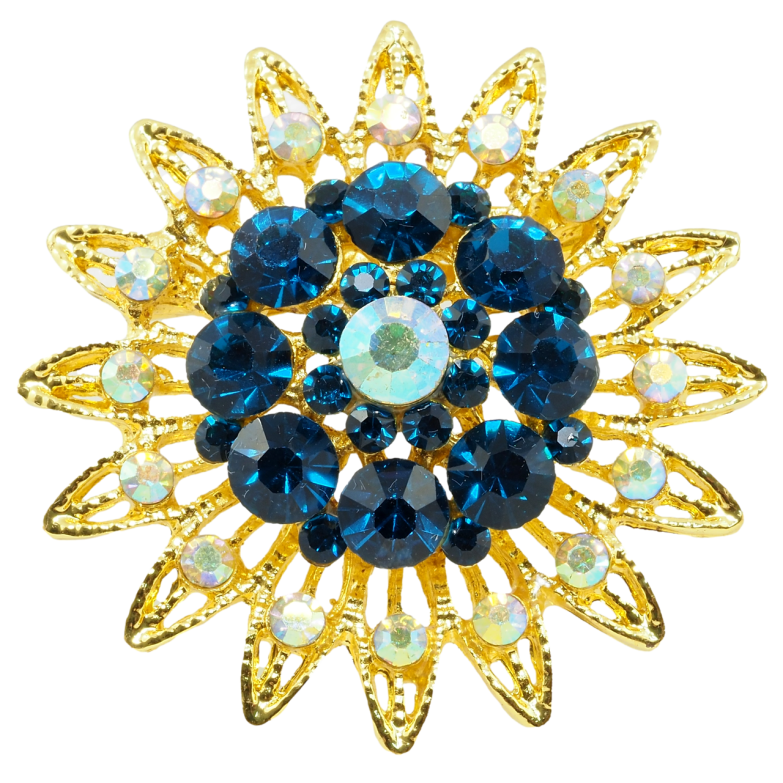 Брошка Квітка з бірюзовими стразами фото №1