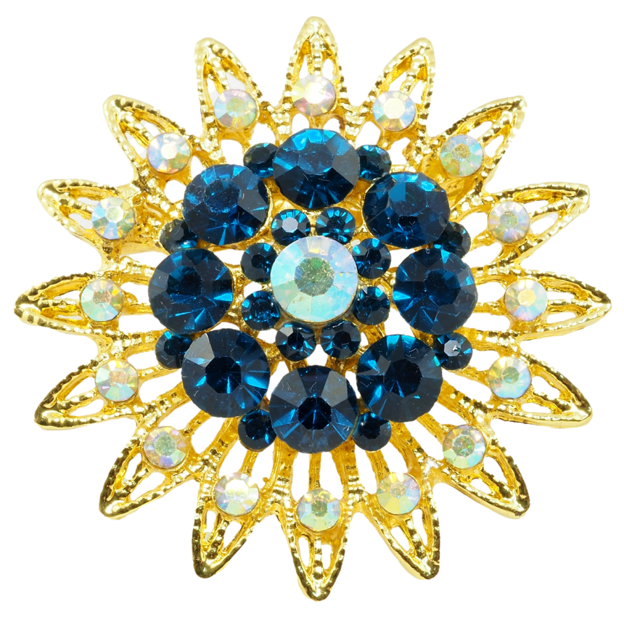 Брошка Квітка з бірюзовими стразами фото №1