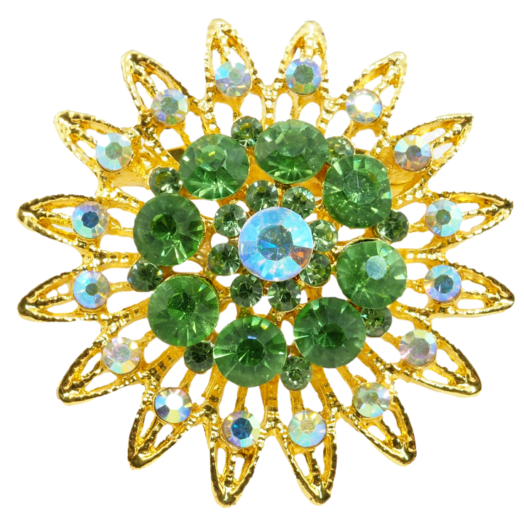 Брошка Квітка з зеленими стразами фото №23