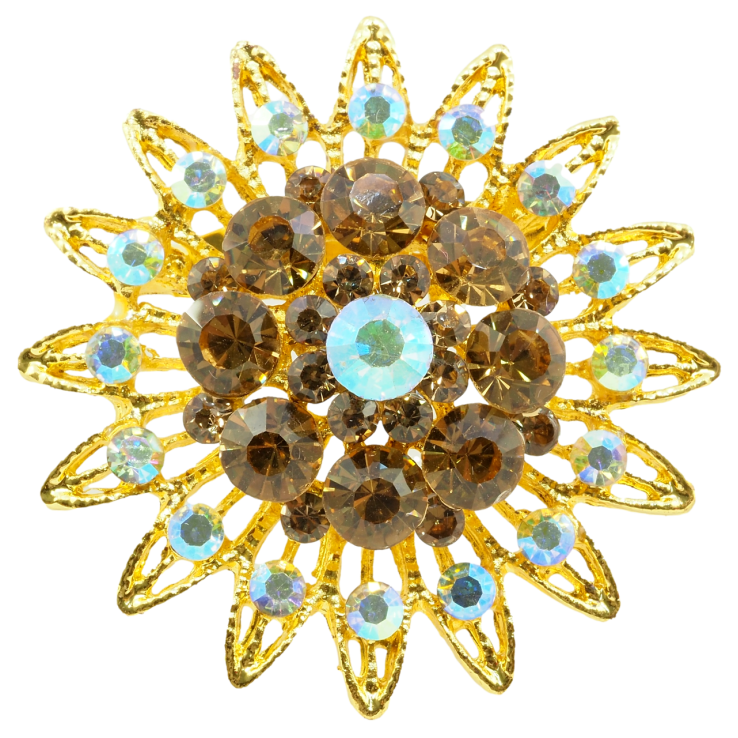 Брошка Квітка з коричневими стразами фото №11