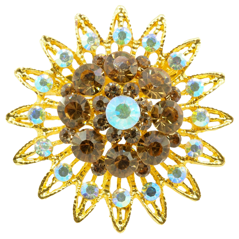 Брошка Квітка з коричневими стразами фото №1