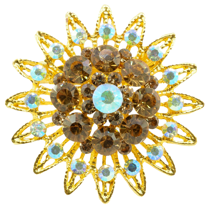 Брошка Квітка з коричневими стразами фото №1