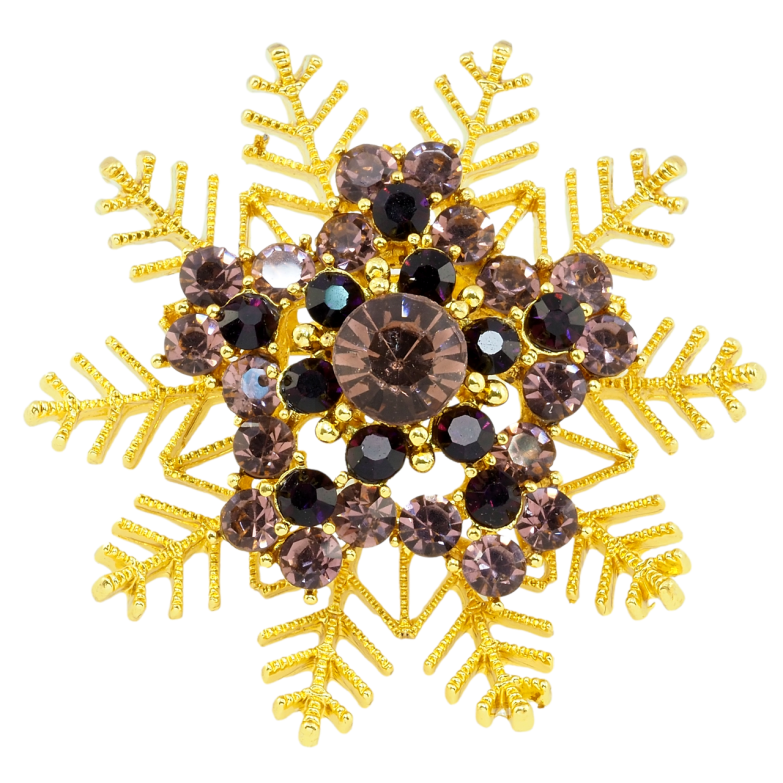 Брошка Сніжинка з бордовими стразами фото №3