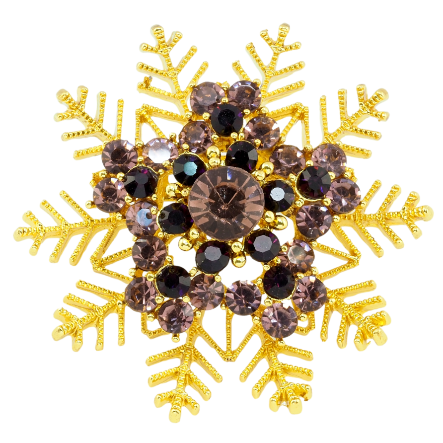 Брошка Сніжинка з бордовими стразами фото №1