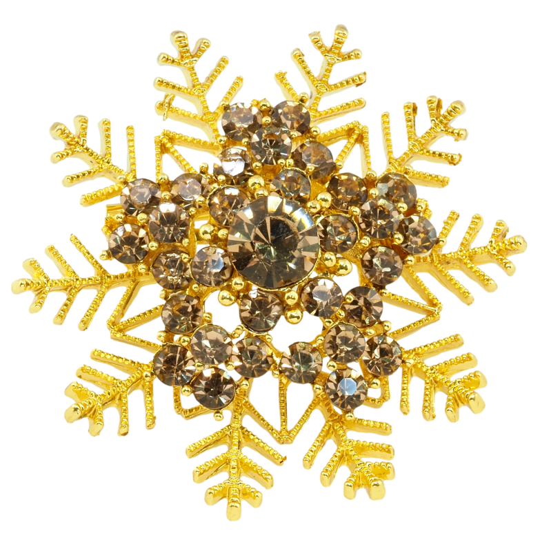 Брошь Снежинка с коричневыми стразами фото №1
