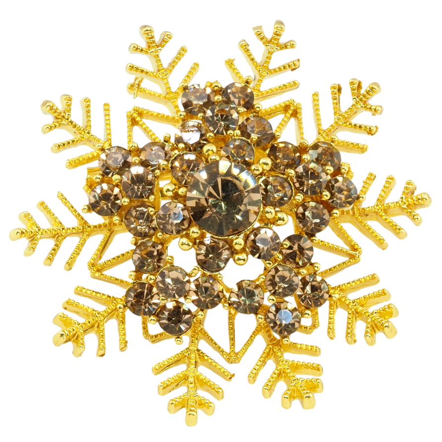 Брошка Сніжинка з коричневими стразами фото №1