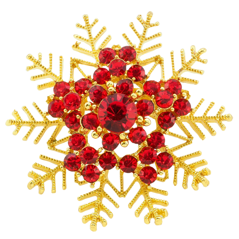 Брошка Сніжинка з червоними стразами фото №3