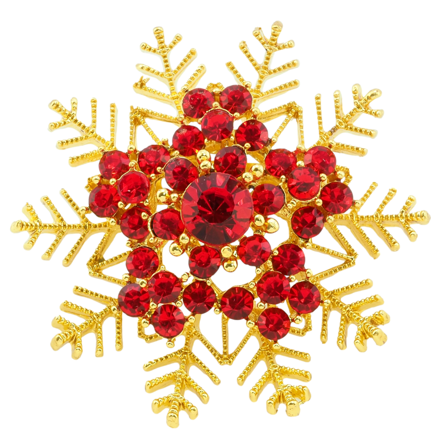 Брошка Сніжинка з червоними стразами фото №1
