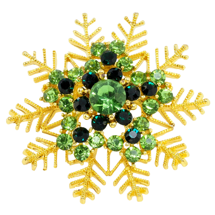 Брошка Сніжинка з зеленими стразами фото №7
