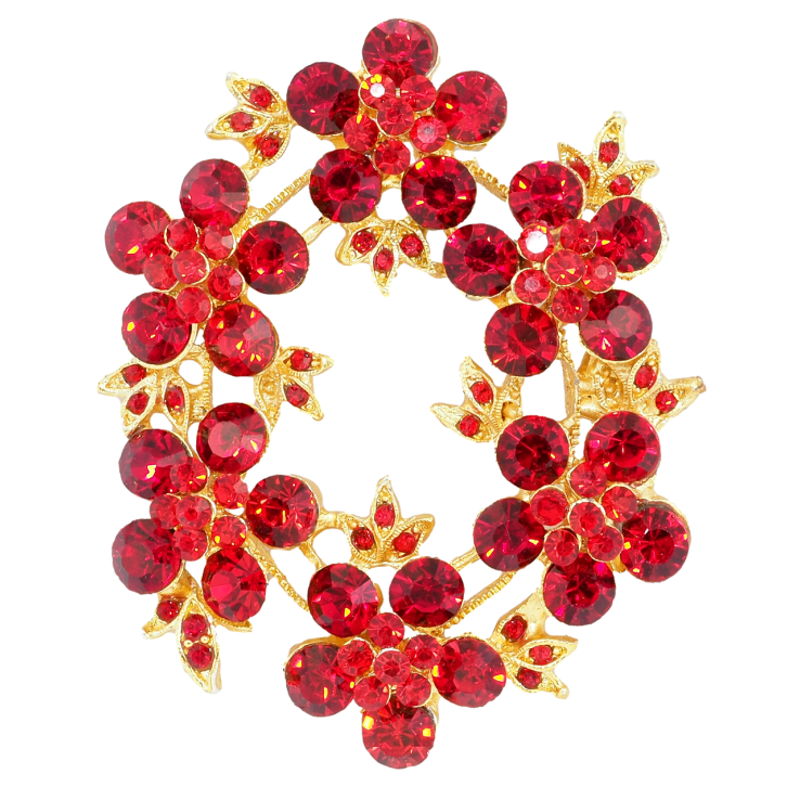 Брошка Віночок з червоними стразами фото №5
