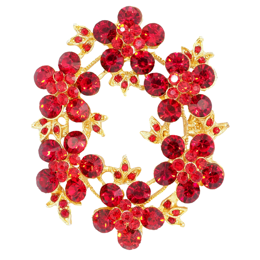 Брошка Віночок з червоними стразами фото №1