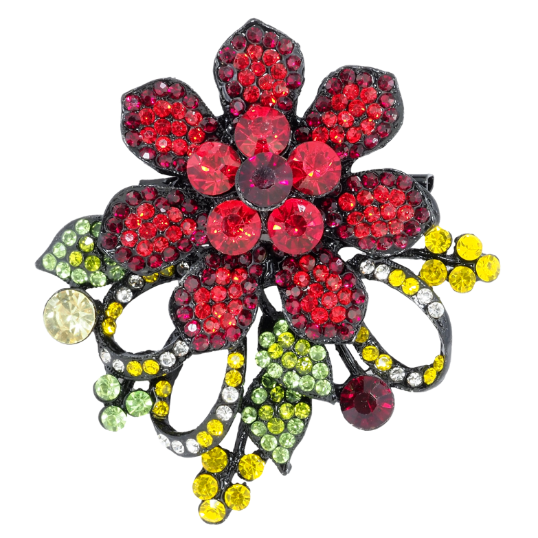Брошь-кулон Красный цветок со стразами фото №13