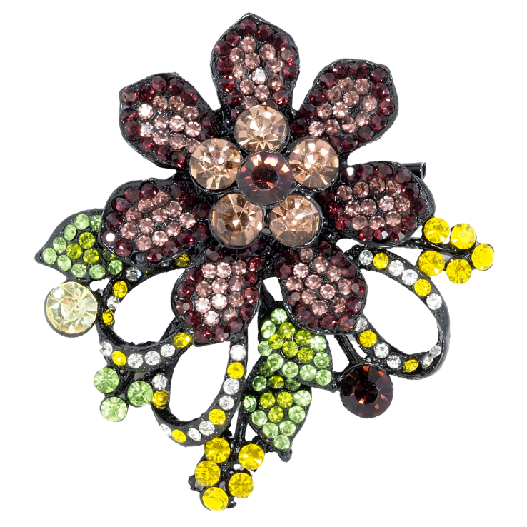 Брошь-кулон Бордовый цветок со стразами фото №11