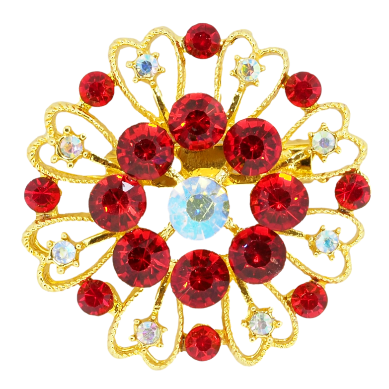 Брошка Квітка з червоними стразами фото №4
