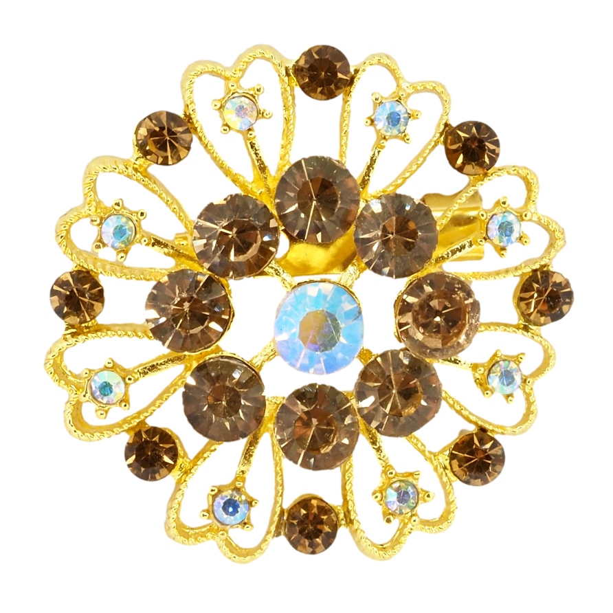 Брошка Квітка з коричневими стразами фото №1