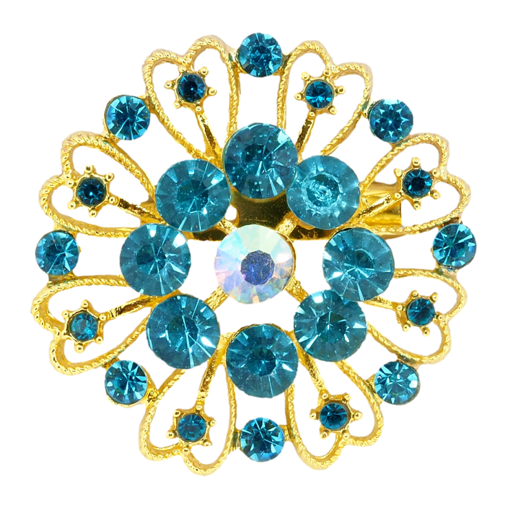Брошь Цветок с бирюзовыми стразами фото №6