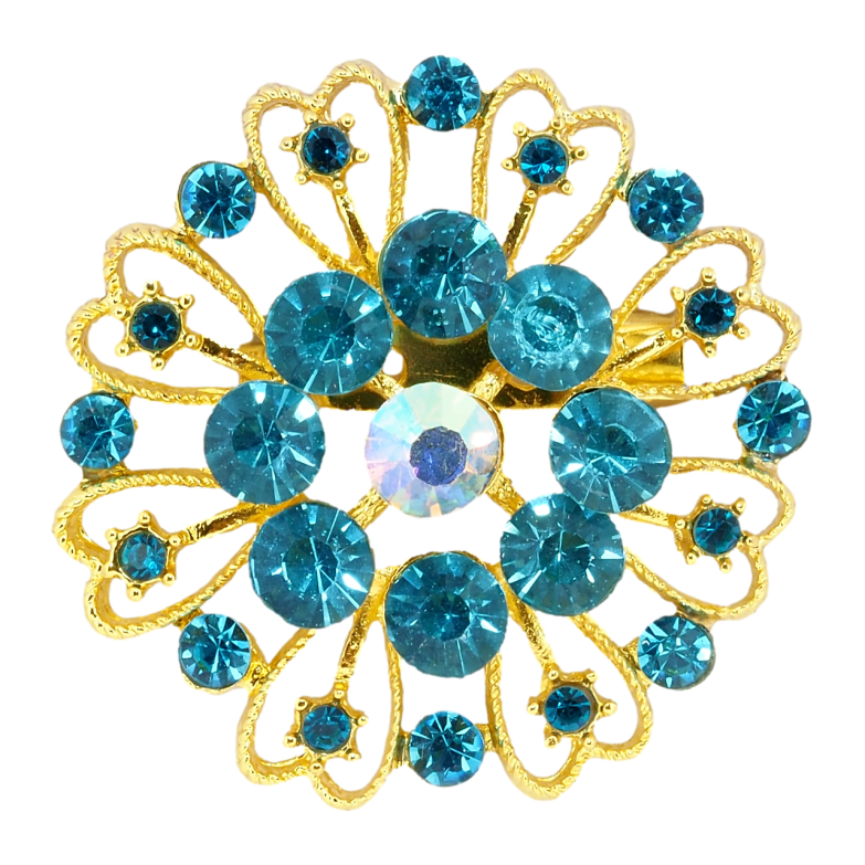 Брошь Цветок с бирюзовыми стразами фото №2
