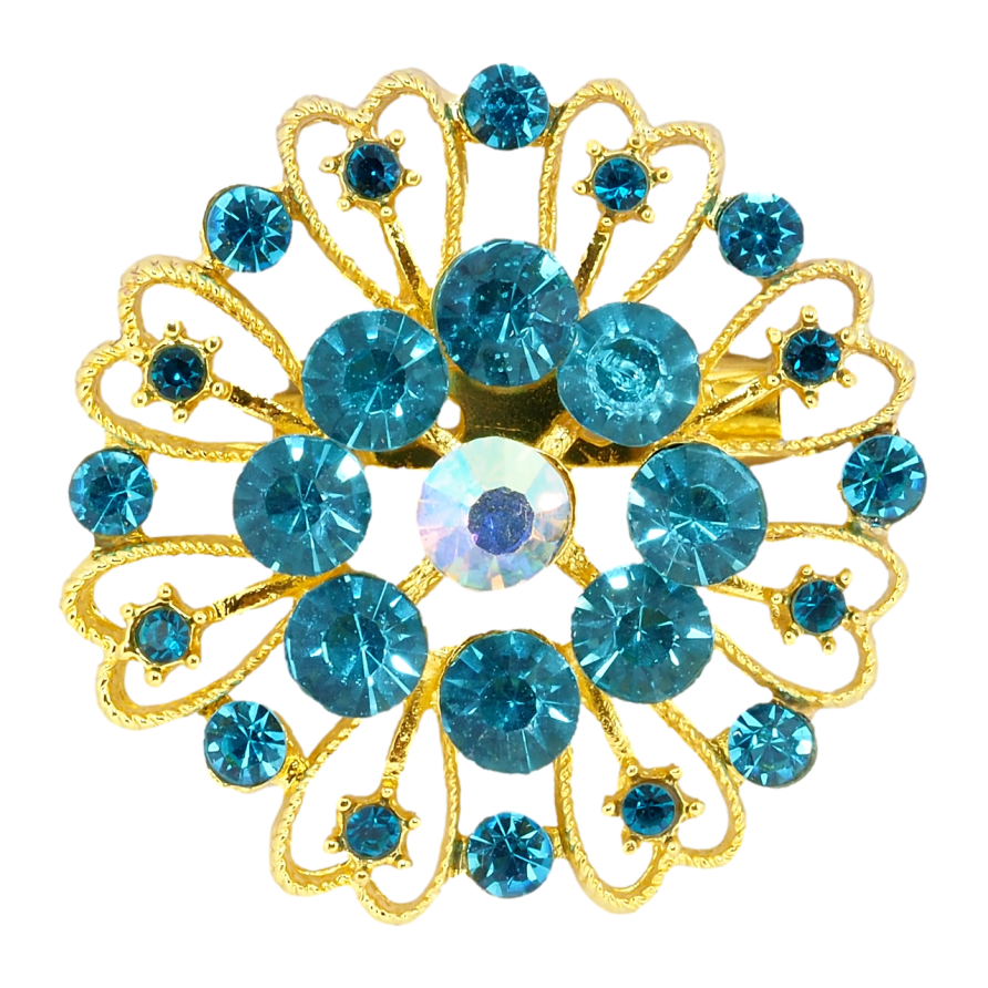 Брошка Квітка з бірюзовими стразами фото №1