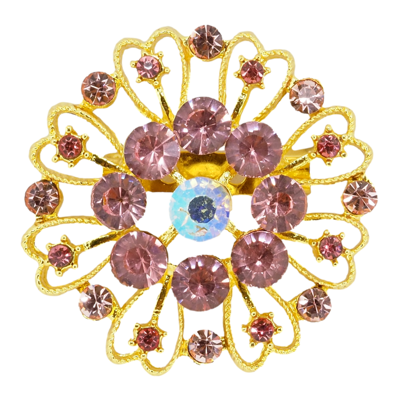 Брошь Цветок с розовыми стразами фото №3