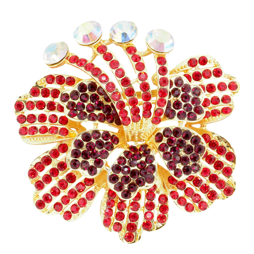Брошка Квітка з червоними стразами фото №1