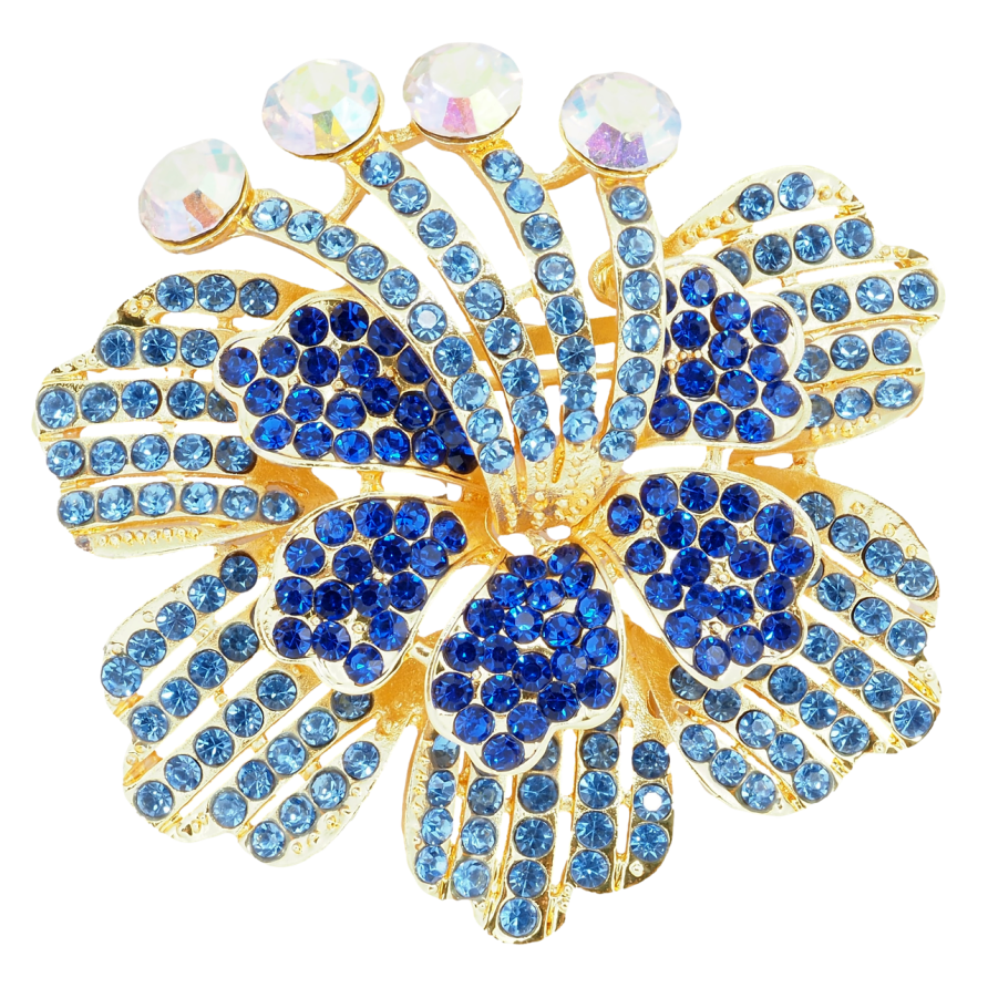 Брошь Цветок с синими стразами фото №1