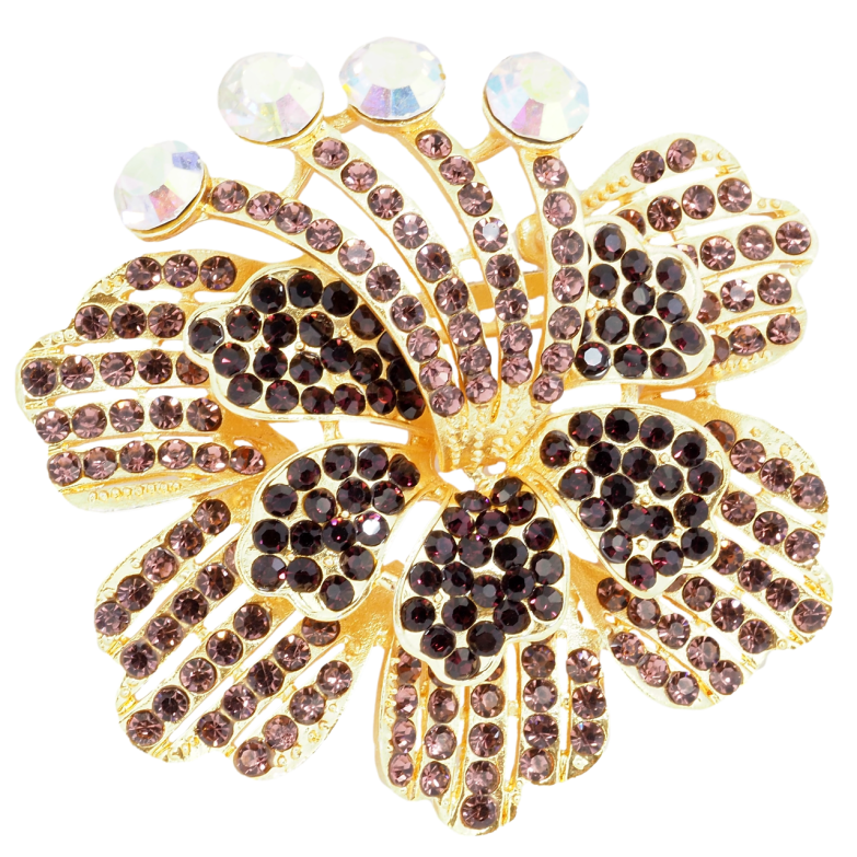 Брошка Квітка з бордовими стразами фото №1